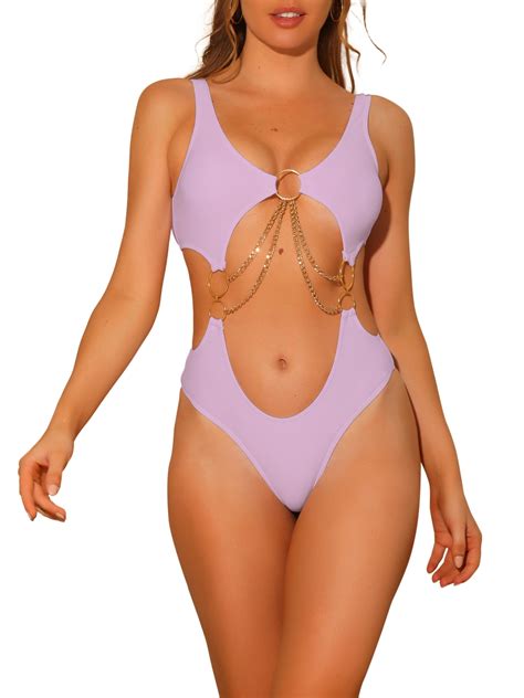 INSPIRE CHICWomen's Gold Chain Swimsuits V Neck Monokini 1 Piece Cut