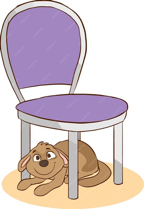 Premium Vector | Dog under the chair cartoon vector illlustration