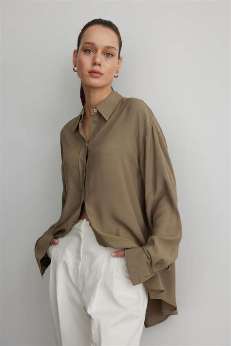 Haki Tensel Dökümlü Gömlek | Suud Collection