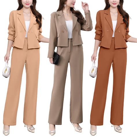 Terno Set Croptop Blazer and Flare Trouser Pants Poly-Cotton Office ...