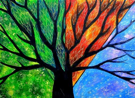 Tree Four Seasons | Oil pastel paintings, Oil pastel drawings, Seasons art