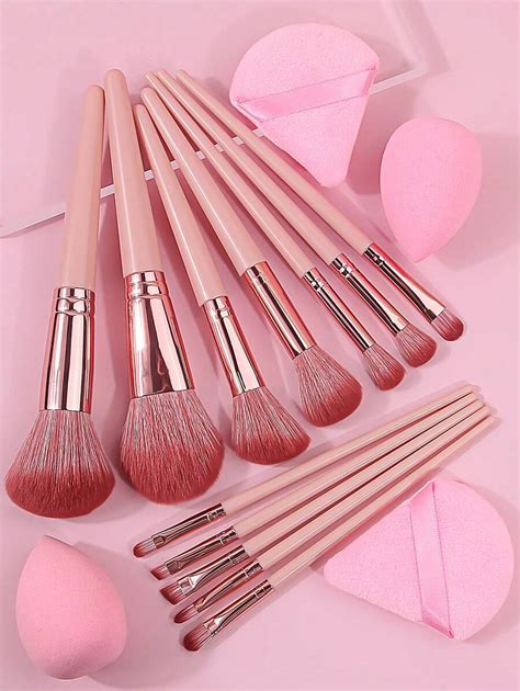 shipping  piece pink makeup brush set   blending sponges