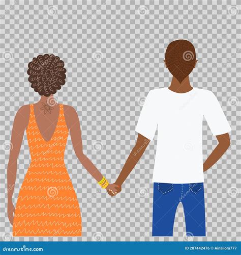 Pareja De Piel Oscura Cogiendo La Mano. Afro Hombre Y Mujer Juntos Ven