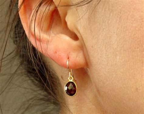 Garnet Earrings, Gold Garnet Earrings, Garnet Jewellery, Petite Garnet ...