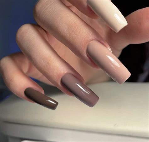 Ногти длинные квадрат коричневые оттенки разные цвета глянцевые | Gel ...