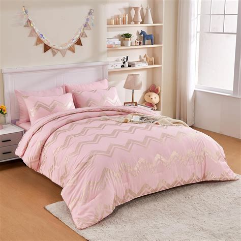 Amazon.com: Wowelife Girl Bedding Sets Pink Gold Comforter for Queen