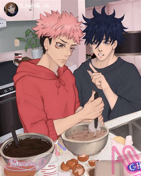 Megumi and Itadori baking Mikaroonz - Illustrations ART street