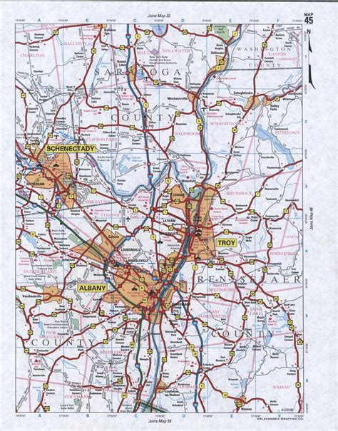 Image map of Albany County, New York state. Detailed road map of Albany