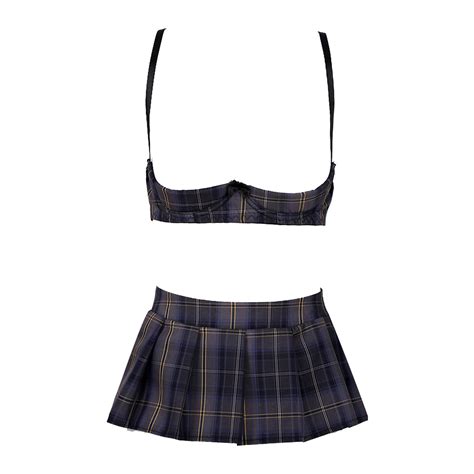 2pcs Womens Schoolgirl Role Play Costume Outfit Bra Skirt Halloween