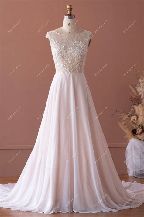 Sample Sale | Cap Sleeve Beaded Lace Flowy Chiffon Wedding Dress