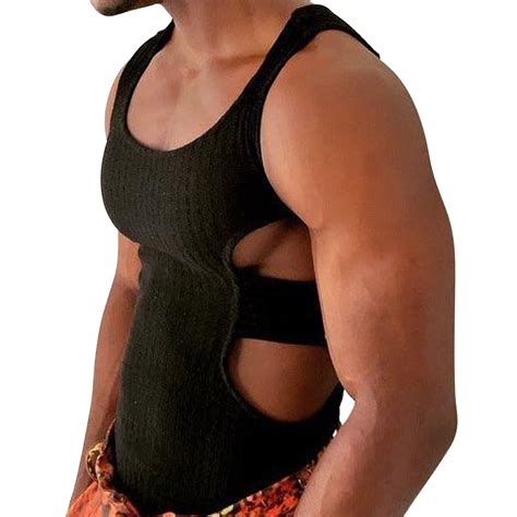 Raenseen Mens Muscle Stringer Vest Bodybuilding Hollow Out Gym Tank Top