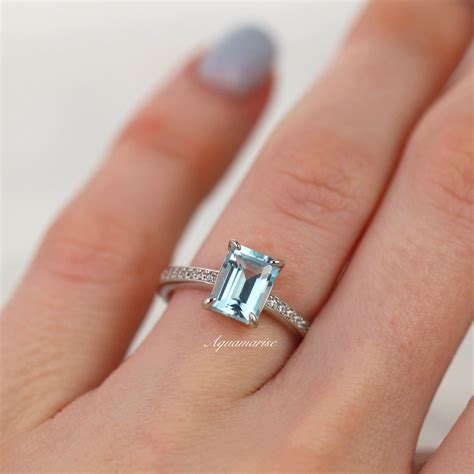 ava emerald cut aquamarine engagement ring  sterling silver