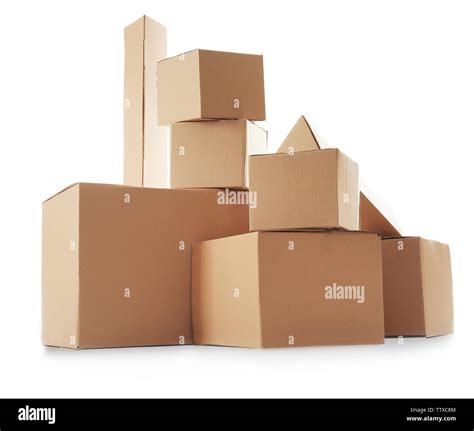 Pile of cardboard boxes isolated on white Stock Photo - Alamy