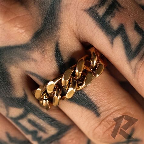 gold mens ring cuban ring cuban chain ring stainless steel