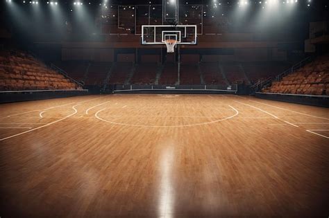 Premium AI Image | Inside of modern basketball arena with wooden court ...