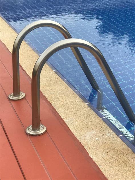 swimming pool ladders stainless steel stock photo image  fixed