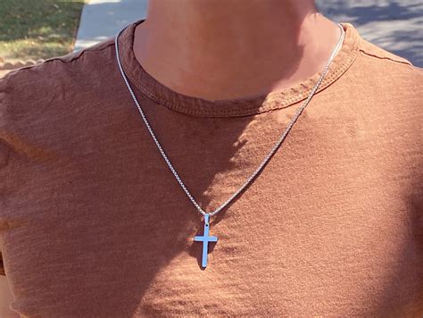 Silver Cross Necklace Men's Cross Necklace Personalized - Etsy