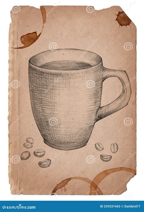 Old Vintage Paper with Hand Drawn Cup and Coffee Beans Isolated Stock ...