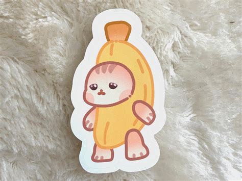 sticker cat meme sticker kawaii banana cat funny sticker vinyl etsy