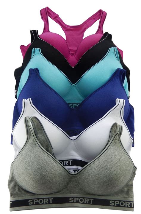 Women Bras 6 Pack of Cotton Sports Bra with B cup C cup D cup, Size 42C ...