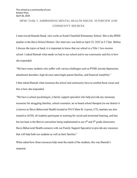 DFM3 Task 3 - school of community care assessments - The school as a