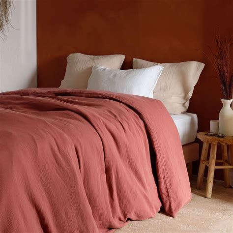 housse de couette gaze de coton bio lou camif    cm brique