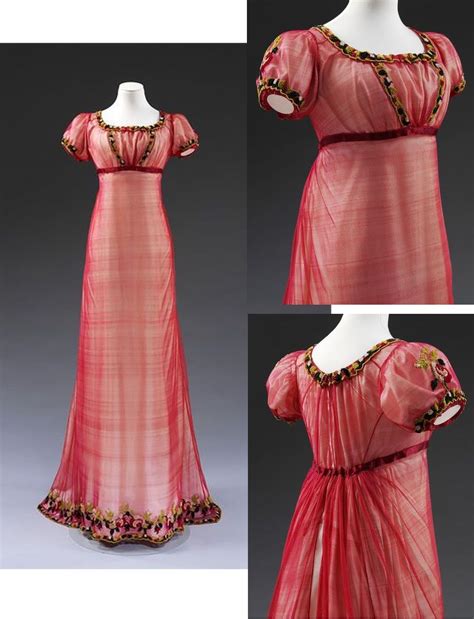 1810 ca. Evening Dress, British. Empire style, short sleeves, machine ...