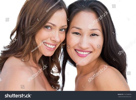 Smiling Beautiful Nude Models Posing Together Foto stock 153708509 