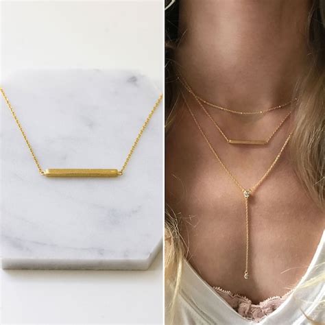 Gold Necklace Pendant Necklace Bar Necklace Gold Pendant | Etsy