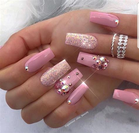 Uñas Acrilicas Rosas Con Glitter | Moda y Estilo