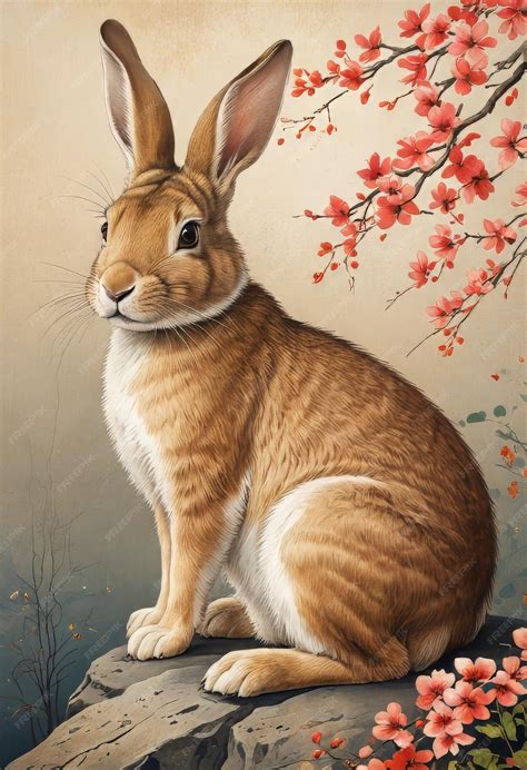 Premium Photo | Japanese style rabbit drawing Japanese rabbit painting