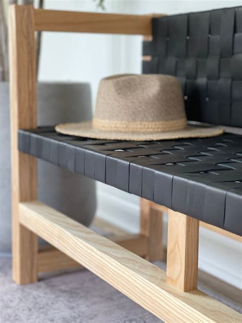 Woven Leather Bench with a Back in Matte Black – GraceHenryCo.