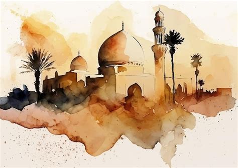 Premium Vector | The splendor of islamic art in watercolor paintings of ...