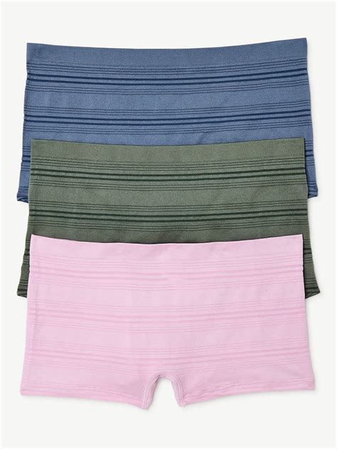 Joyspun Women's Sheer Stripe Seamless Boyshort Panties, 3-Pack, Sizes S