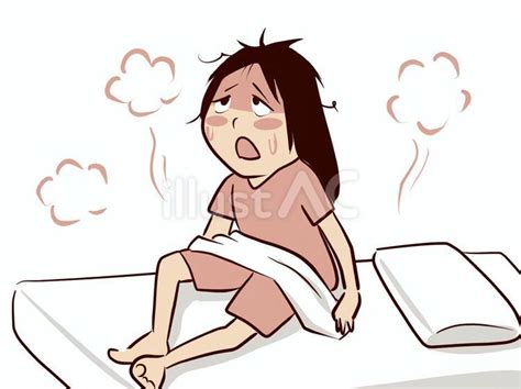 暑くて眠れない女性 湿気イラスト - No: 24062193｜無料イラスト・フリー素材なら「イラストAC」