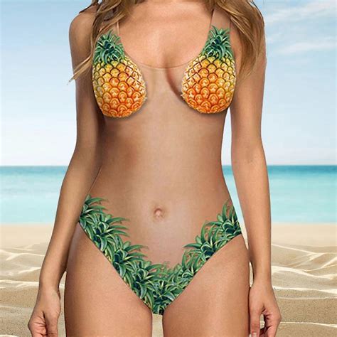 Womens One Piece Swimsuit Funny Fruit Print Swimwear Monokini Bathing