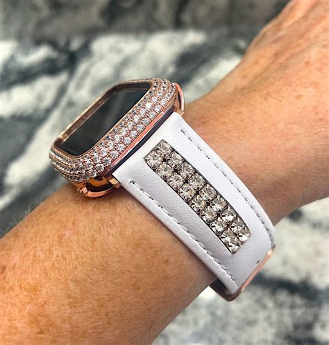 rose gold apple  band leather  row   crystallized