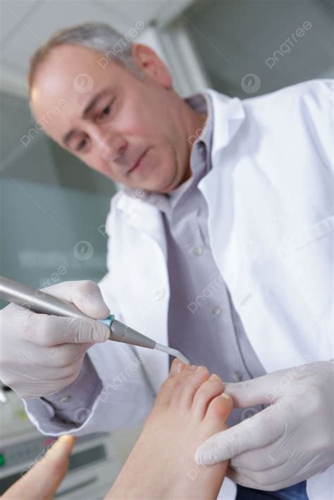 The Doctor Podiatrist Does An Examination Of The Patients Foot Photo