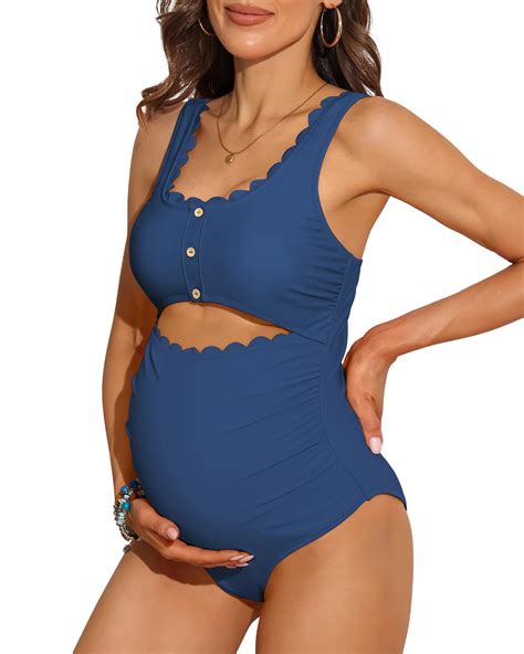 Snapklik.com : Maternity Swimsuit One Piece Scallped Cut Out Scoop Neck