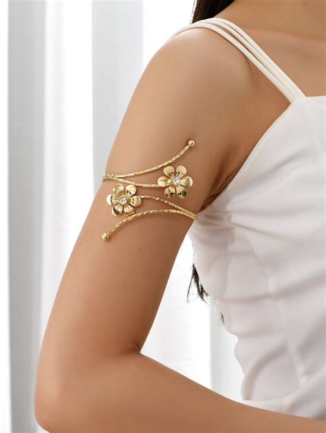 Rhinestone & Flower Decor Arm Cuff | Upper arm cuff bracelet, Arm cuff