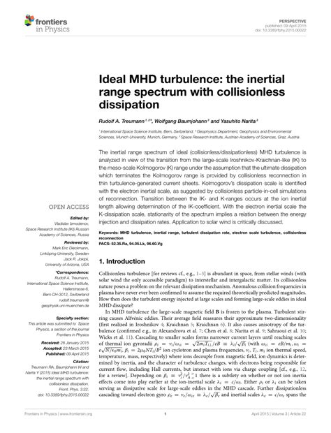 (PDF) Ideal MHD turbulence: The inertial range spectrum with ...