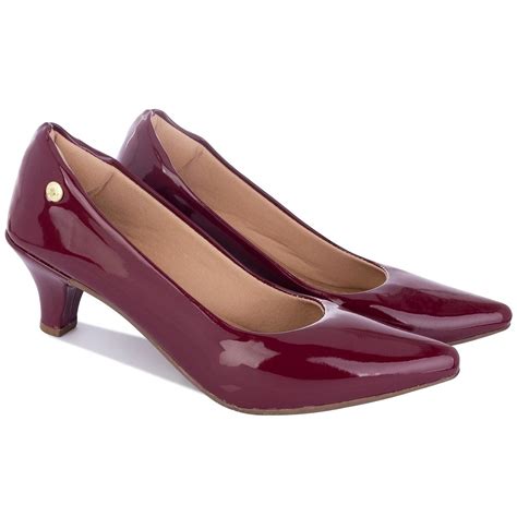 Scarpin Salto Baixo Confortável - Scarpin Feminino Salto Baixo Verniz Bico Fino Confortável Macio Casual ...