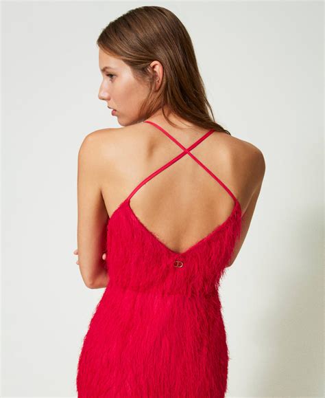 Abito longuette con fili effetto piume Donna, Fucsia | TWINSET Milano
