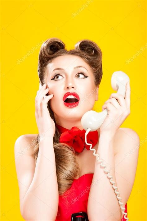 Pin-up girl talking on retro telephone Stock Photo by ©Meggan 29805489
