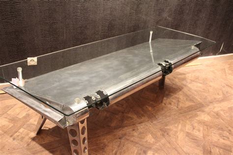 polished aluminum  glass aviation coffee table  stdibs aviation