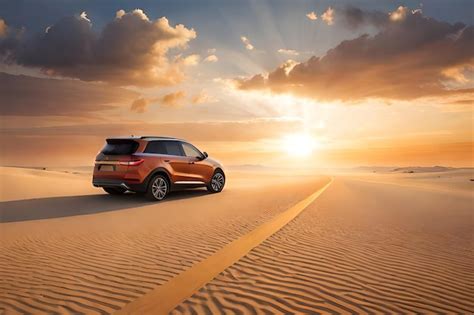 Premium Photo | A red and black ford explorer is driving in the desert.