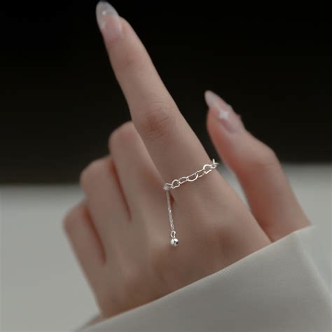 Sterling Silver Heart Link Adjustable Chain Ring