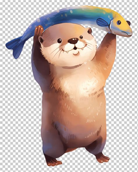 Cute Otter - Cute Otter Cartoon Holding A Fish PNG, Clipart, Adorable