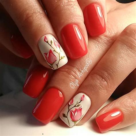 Pin by Наталья on Маникюр | Tulip nails, Red nails, Floral nails