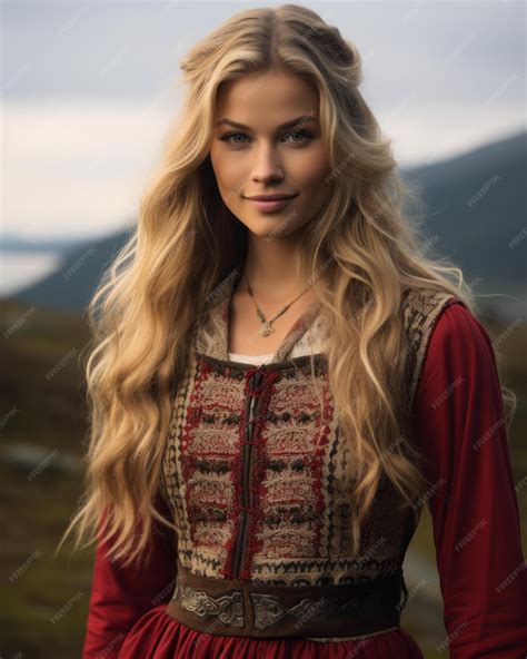 Premium Vector | A beautiful blonde woman in a traditional norwegian dress